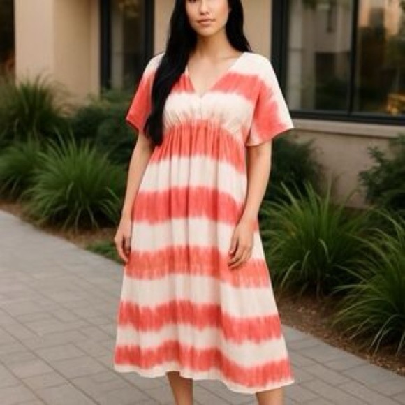 KNOX ROSE Coral Tie-Dye Bohemian Midi Dress Size XXL Flowy Beautiful Boho Beach - Picture 2 of 12